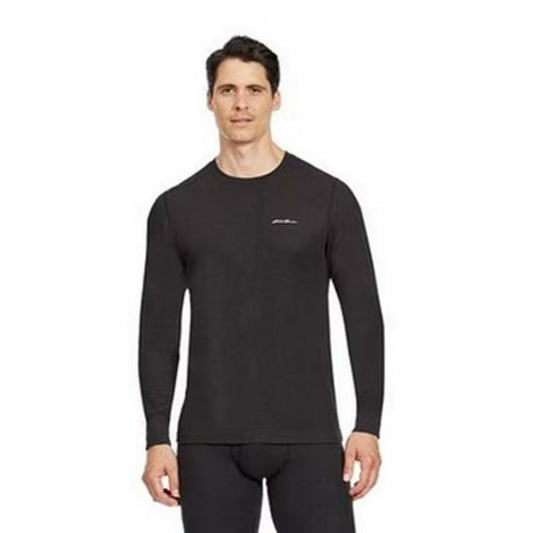 Men's Eddie Bauer Baselayer Waffle Crew Top Midweight Warmth, Black, Medium