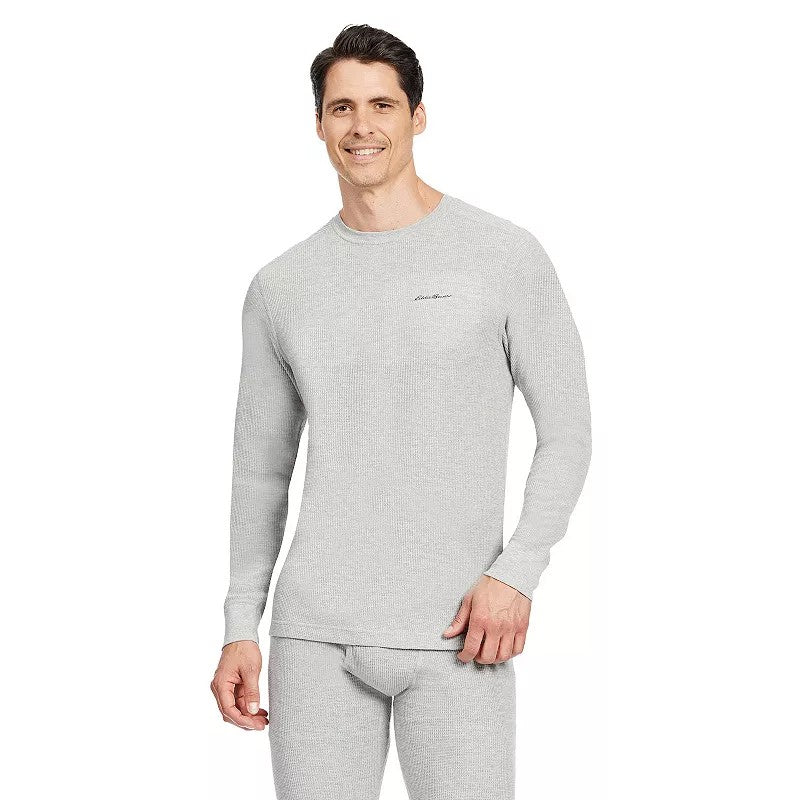 Men's Eddie Bauer Baselayer Waffle Crew Top Midweight Warmth, Heather Gray, Large