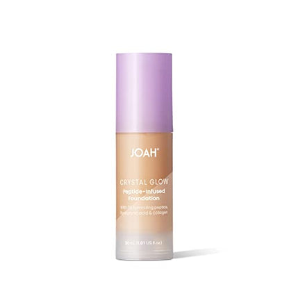 JOAH Crystal Glow Peptide-Infused Foundation, 2-in-1 Multitasking Korean Makeup with Blurring Face Primer, Luminizer, Hydration & Skin Defense for a Flawless Finish, 1.01 Oz, Light Warm