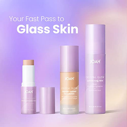 JOAH Crystal Glow Peptide-Infused Foundation, 2-in-1 Multitasking Korean Makeup with Blurring Face Primer, Luminizer, Hydration & Skin Defense for a Flawless Finish, 1.01 Oz, Light Warm