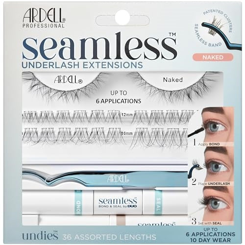 Ardell Seamless Under DIY Lash Extensions Kit Naked Style - Natural Lash Clusters Kit Wispy, Eyelash Clusters, 36 Individual Lashes, Cluster Eyelash Extensions with Bond & Seal, 1 Pack
