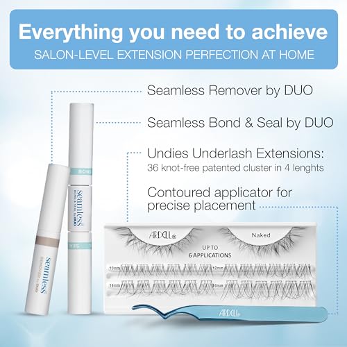 Ardell Seamless Under DIY Lash Extensions Kit Naked Style - Natural Lash Clusters Kit Wispy, Eyelash Clusters, 36 Individual Lashes, Cluster Eyelash Extensions with Bond & Seal, 1 Pack