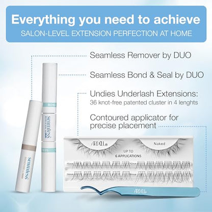 Ardell Seamless Under DIY Lash Extensions Kit Naked Style - Natural Lash Clusters Kit Wispy, Eyelash Clusters, 36 Individual Lashes, Cluster Eyelash Extensions with Bond & Seal, 1 Pack