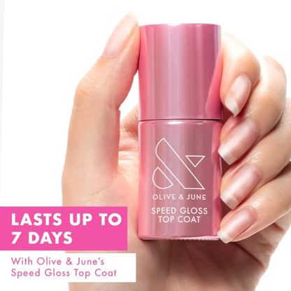 Olive & June Quick Dry Nail Polish | Instant, Fast-Drying, Smudgeproof Color | 15-free, Vegan Cruelty-Free Formula | Lasts up to 7 Days | Salon-Quality Manicure, Pedicure at Home | Speed Gloss Topcoat