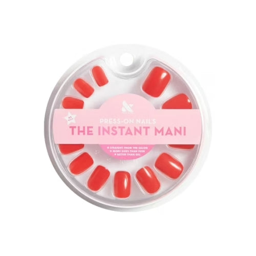 Olive & June Instant Mani Press On Nails (Glue) | Cherry Red | Short, Squoval | 42 Fake Nails, 21 Sizes | Non-Toxic, Long-Lasting | Recycled Materials | Realistic Look | CV