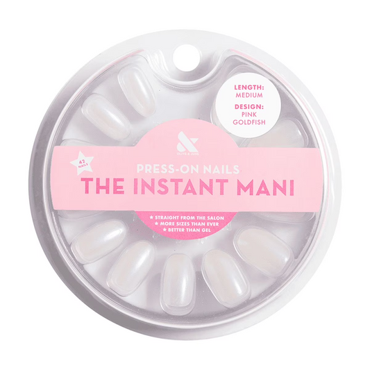 Olive & June Instant Mani Press-On Nails | (Glue) Medium, Oval 42 Fake Nails, 21 Sizes | Non-Toxic, Long-Lasting Recycled Materials Realistic Look | Salon-Quality at Home | Pink Goldfish