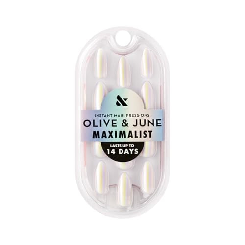 Olive & June Mani Maximalist Instant Press-On Nails | (Glue) Long Almond | 42 Fake Nails | Non-Toxic, Long-Lasting Big, Bold Gorgeous Realistic Look | Salon-Quality at Home | Iridescent Chrome