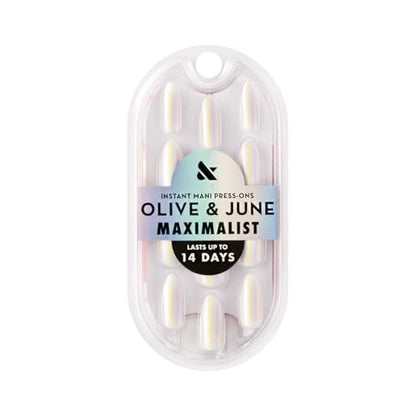 Olive & June Mani Maximalist Instant Press-On Nails | (Glue) Long Almond | 42 Fake Nails | Non-Toxic, Long-Lasting Big, Bold Gorgeous Realistic Look | Salon-Quality at Home | Iridescent Chrome