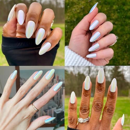 Olive & June Mani Maximalist Instant Press-On Nails | (Glue) Long Almond | 42 Fake Nails | Non-Toxic, Long-Lasting Big, Bold Gorgeous Realistic Look | Salon-Quality at Home | Iridescent Chrome