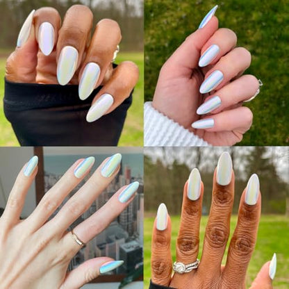 Olive & June Mani Maximalist Instant Press-On Nails | (Glue) Long Almond | 42 Fake Nails | Non-Toxic, Long-Lasting Big, Bold Gorgeous Realistic Look | Salon-Quality at Home | Iridescent Chrome