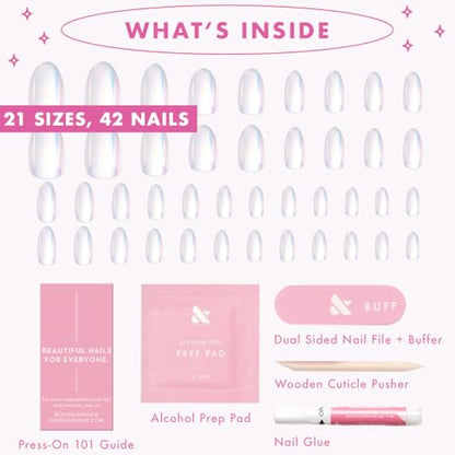 Olive & June Mani Maximalist Instant Press-On Nails | (Glue) Long Almond | 42 Fake Nails | Non-Toxic, Long-Lasting Big, Bold Gorgeous Realistic Look | Salon-Quality at Home | Iridescent Chrome