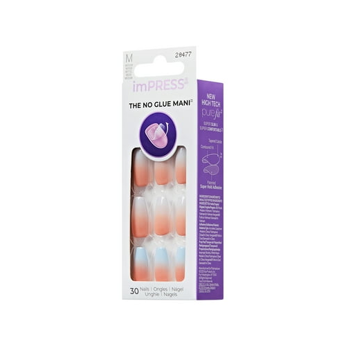 KISS imPRESS Design Press on Nails, Soiree, Multicolor, Medium Coffin, 30 Count