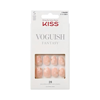 KISS Voguish Fantasy Press On Nails, ‘How to Love’, Neutral, Short Oval, Long-Lasting, Chip-Resistant, Up to 14-Day Wear, Includes 28 Fake Nails, Pink Gel Nail Glue, Mini Nail File & Manicure Stick