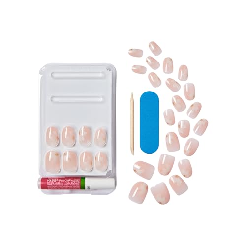 KISS Voguish Fantasy Press On Nails, ‘How to Love’, Neutral, Short Oval, Long-Lasting, Chip-Resistant, Up to 14-Day Wear, Includes 28 Fake Nails, Pink Gel Nail Glue, Mini Nail File & Manicure Stick