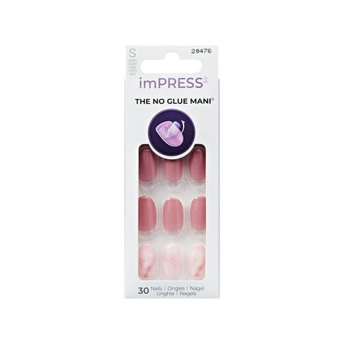 KISS imPRESS Design Press on Nails, Magic Hour, Pink, Short Oval, 30 Count