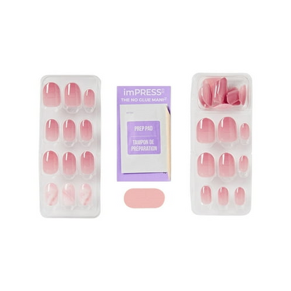 KISS imPRESS Design Press on Nails, Magic Hour, Pink, Short Oval, 30 Count