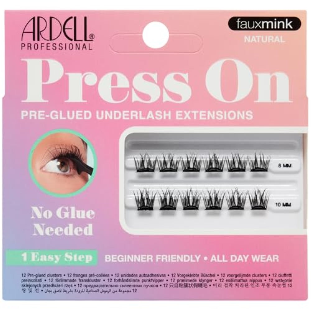 Ardell Press On Lashes Fauxmink Natural – Pre-Glued Underlash Extensions, Press on Lash Clusters, No Glue Needed Cluster Lashes, 12 ct
