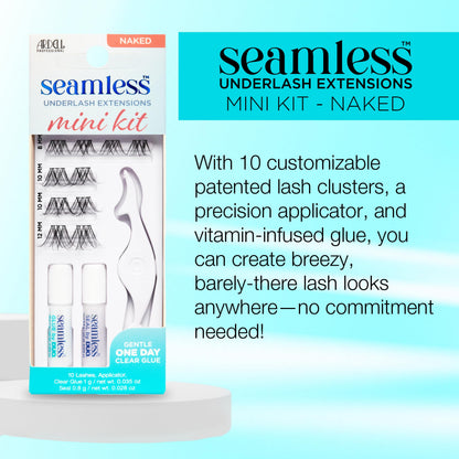 Ardell Seamless Cluster Eyelash Extensions Mini Kit Naked Lashes – DIY Lash Extension Kit with Applicator, Glue & Seal, Natural Cluster Lashes, 10 Lash Clusters, 1 Pack