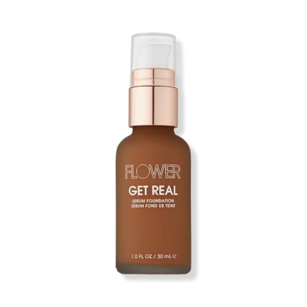 FLOWER BEAUTY By Drew Barrymore Get Real Serum Foundation - Hydrating + Lightweight Formula - Light to Medium + Buildable Coverage (Deep Golden)