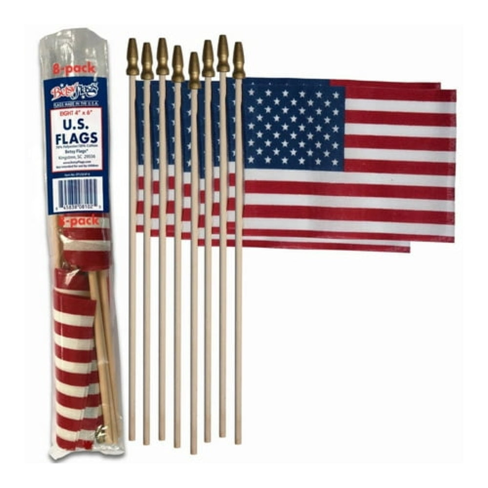 American Polycotton Stick Flag, 4" x 6" by Betsy Flags, 8-Pack