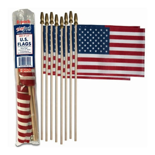 American Polycotton Stick Flag, 4" x 6" by Betsy Flags, 8-Pack