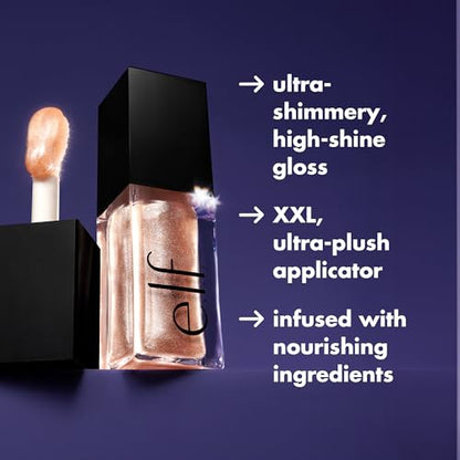 e.l.f. Glow Reviver Lip Oil, Nourishing and Hydrating with High-Shine Glimmer Finish & Sheer Wash Of Color, Minty Scent, Non-Sticky, Vegan & Cruelty-free, Princess Cut