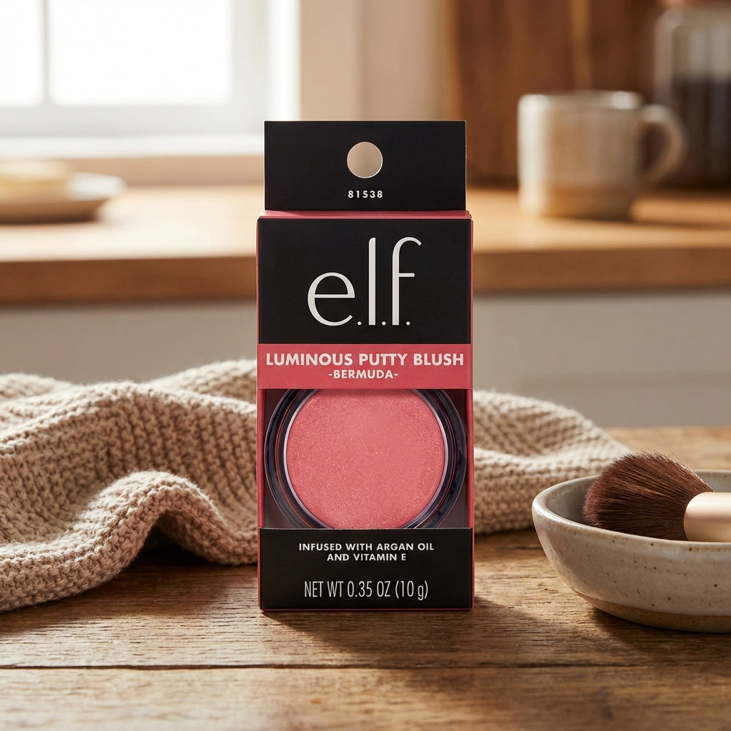 e.l.f. Luminous Putty Blush, Putty-to-Powder, Buildable Blush With A Subtle Shimmer Finish, Highly Pigmented & Creamy, Vegan & Cruelty-Free, Bermuda