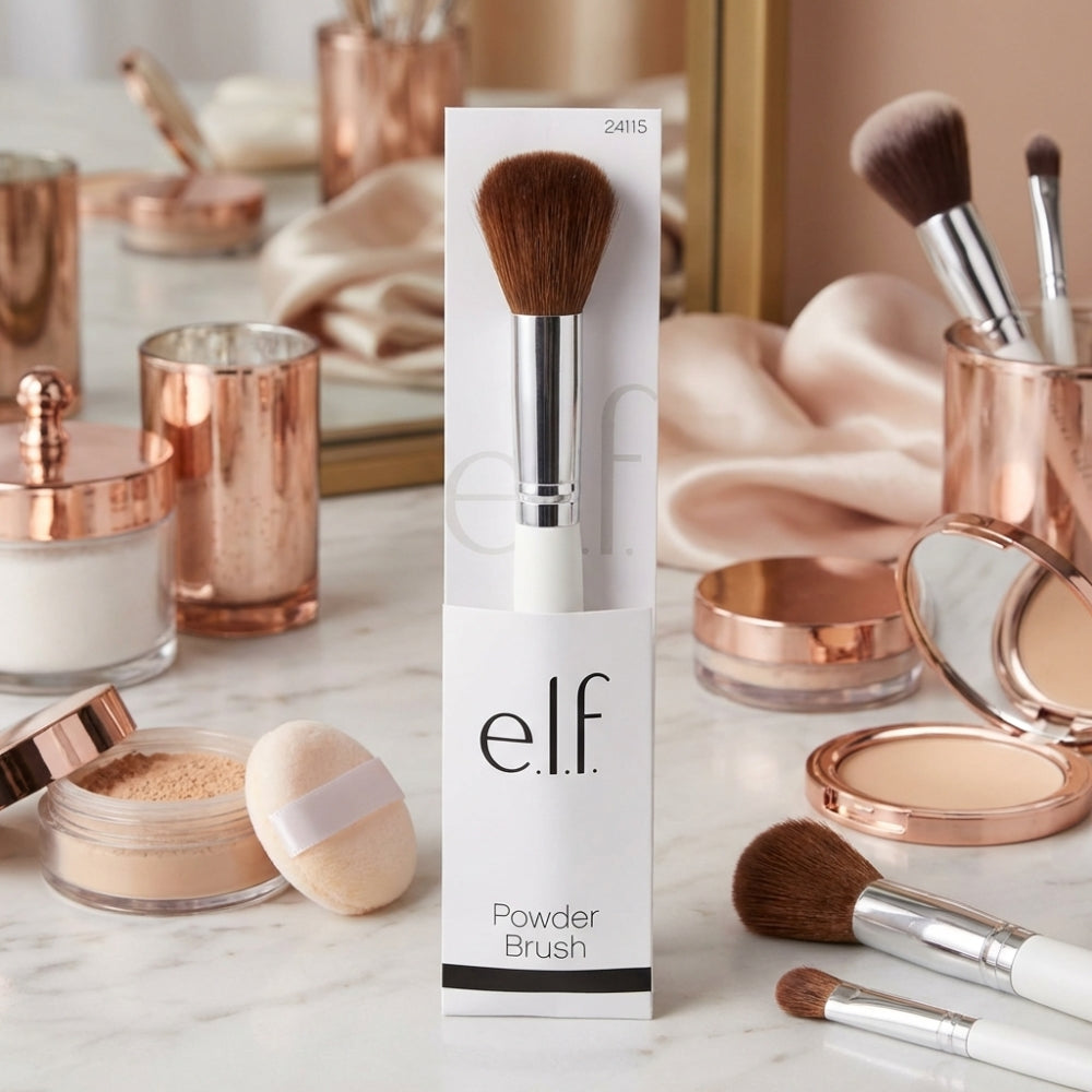e.l.f. Powder Brush, Versatile Makeup Brush For Powder, Blush & Bronzer, Creates A Sculpted Look, Made With Synthetic Bristles, Vegan & Cruelty-Free