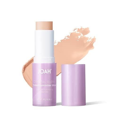 JOAH Crystal Glow Tinted Luminizer Stick, Multitasking Korean Makeup Highlighter and Bronzer Stick, Customizable Formula for a Natural Glow, Peptide Infused, Very Fair with Neutral Undertones
