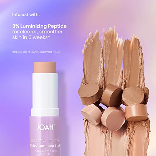 JOAH Crystal Glow Tinted Luminizer Stick, Multitasking Korean Makeup Highlighter and Bronzer Stick, Customizable Formula for a Natural Glow, Peptide Infused, Very Fair with Neutral Undertones
