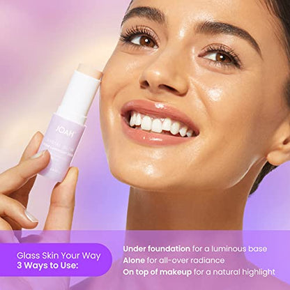 JOAH Crystal Glow Tinted Luminizer Stick, Multitasking Korean Makeup Highlighter and Bronzer Stick, Customizable Formula for a Natural Glow, Peptide Infused, Very Fair with Neutral Undertones