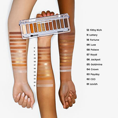 JOAH Color Haul Eyeshadow Palette, Travel Size Eye Makeup Kit, Matte & Shimmer Eyeshadow, Korean Makeup, 12 Highly Pigmented, Super Bendable Gold & Bronze Colors, Includes Brush, Get Rich Quick