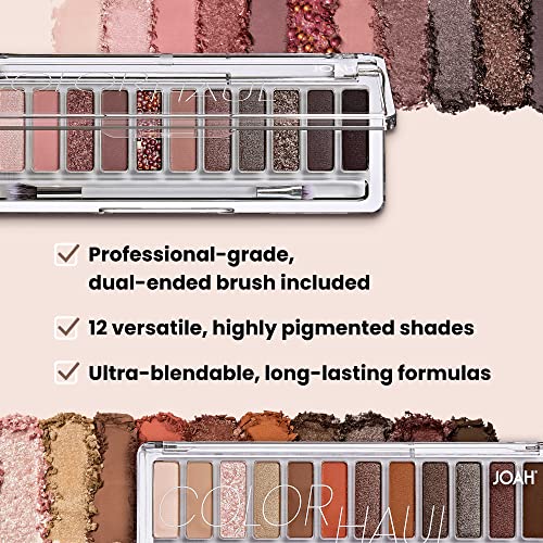JOAH Color Haul Eyeshadow Palette, Travel Size Eye Makeup Kit, Matte & Shimmer Eyeshadow, Korean Makeup, 12 Highly Pigmented, Super Bendable Gold & Bronze Colors, Includes Brush, Get Rich Quick