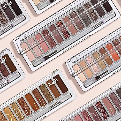 JOAH Color Haul Eyeshadow Palette, Travel Size Eye Makeup Kit, Matte & Shimmer Eyeshadow, Korean Makeup, 12 Highly Pigmented, Super Bendable Gold & Bronze Colors, Includes Brush, Get Rich Quick