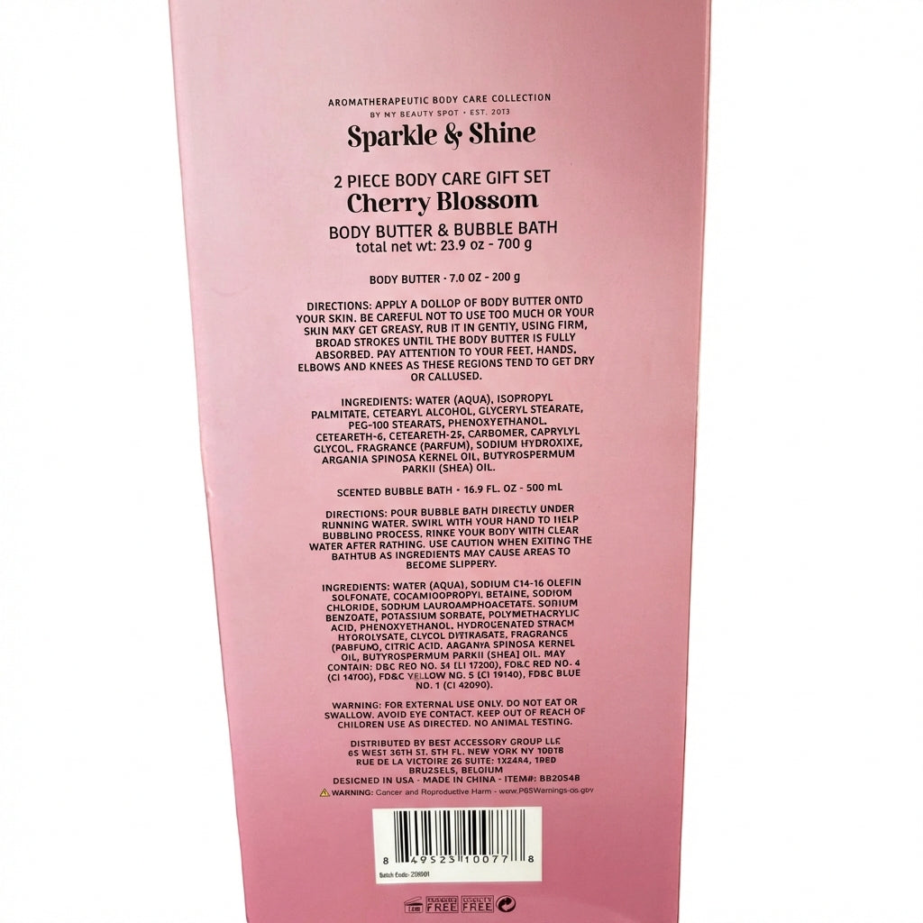 Sparkle & Shine Cherry Blossom Body Care Gift Set Body Butter & Bubble Bath New