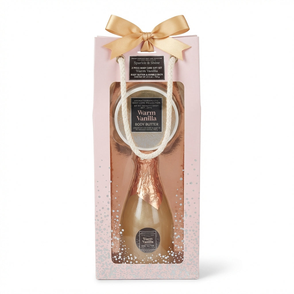 Sparkle & Shine Warm Vanilla Body Care Gift Set Body Butter & Bubble Bath New