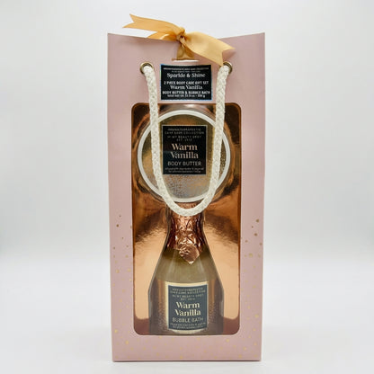 Sparkle & Shine Warm Vanilla Body Care Gift Set Body Butter & Bubble Bath New
