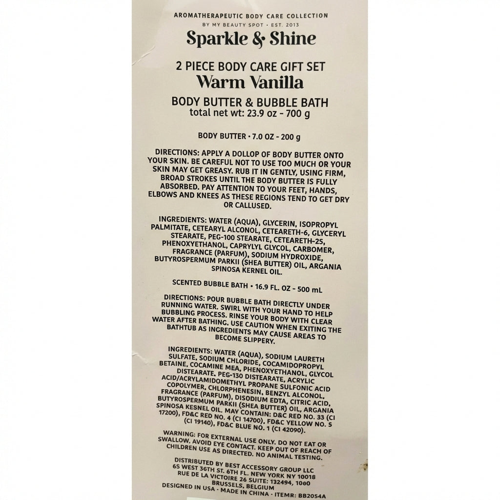 Sparkle & Shine Warm Vanilla Body Care Gift Set Body Butter & Bubble Bath New