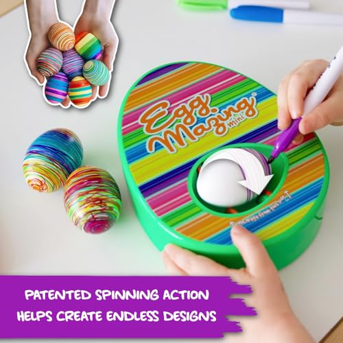 The EggMazing Easter Egg Mini Decorator Kit Arts and Crafts Set - Includes Egg Decorating Spinner and 6 Markers - Ages 3 and Up [Packaging May Vary]