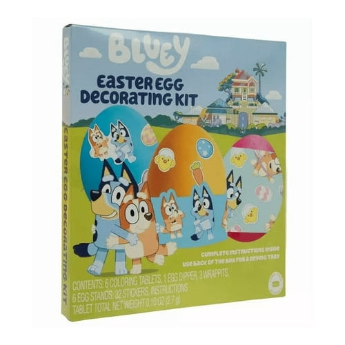 Bluey Easter Egg Decorating Kit - 6 Coloring Tablets, 1 Egg Dipper, 3 Wrappits, 6 Egg Stands, 32 Stickers