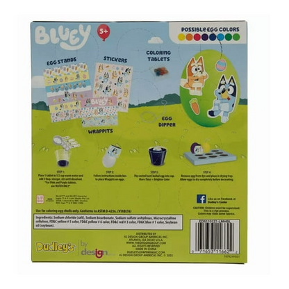 Bluey Easter Egg Decorating Kit - 6 Coloring Tablets, 1 Egg Dipper, 3 Wrappits, 6 Egg Stands, 32 Stickers