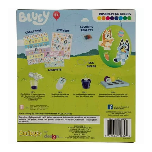 Bluey Easter Egg Decorating Kit - 6 Coloring Tablets, 1 Egg Dipper, 3 Wrappits, 6 Egg Stands, 32 Stickers