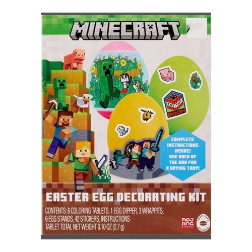 Minecraft Easter Egg Decorating Kit - 6 Coloring Tablets, 1 Wgg Dipper, 3 Wrappits, 6 Egg Stands, 42 Stickers