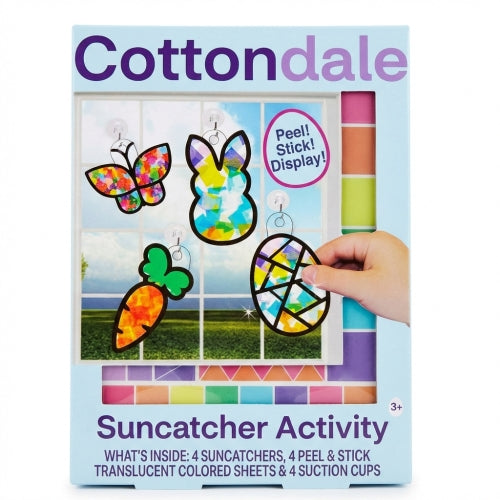 Cottondale Easter Suncatcher Activity Kit Kids DIY Peel & Stick Window Art, 4 Suncatchers, 4 Peel & Stick Translucent Colored Sheets & 4 Suction Cups