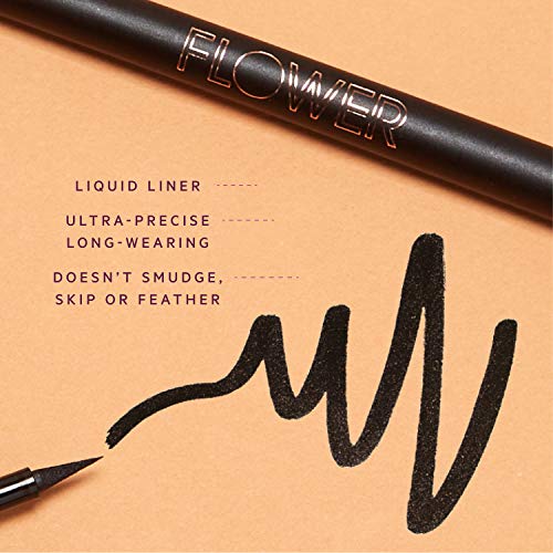 FLOWER BEAUTY By Drew Barrymore Forever Wear Winged Eyeliner - Long-Lasting + Smudge-Proof - Liquid Eyeliner + Winged Applicator (All-Nighter)