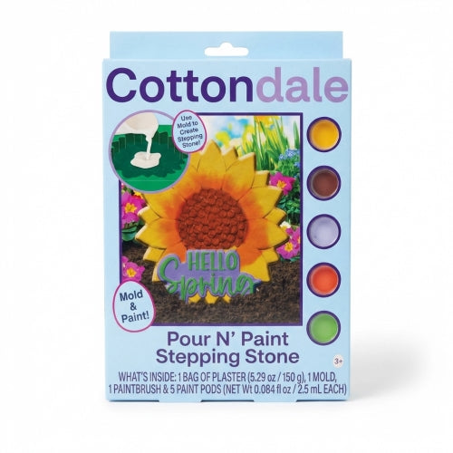 Cottondale Pour N' Paint Stepping Stone DIY Craft Kit Kids Sunflower Hello Spring, 1 Bag of Plaster, 1 Mold, 1 Paintbrush & 5 Paint Pods