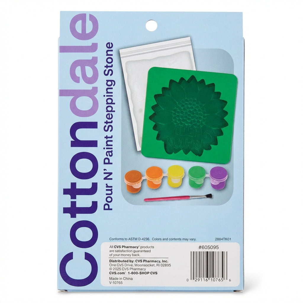 Cottondale Pour N' Paint Stepping Stone DIY Craft Kit Kids Sunflower Hello Spring, 1 Bag of Plaster, 1 Mold, 1 Paintbrush & 5 Paint Pods