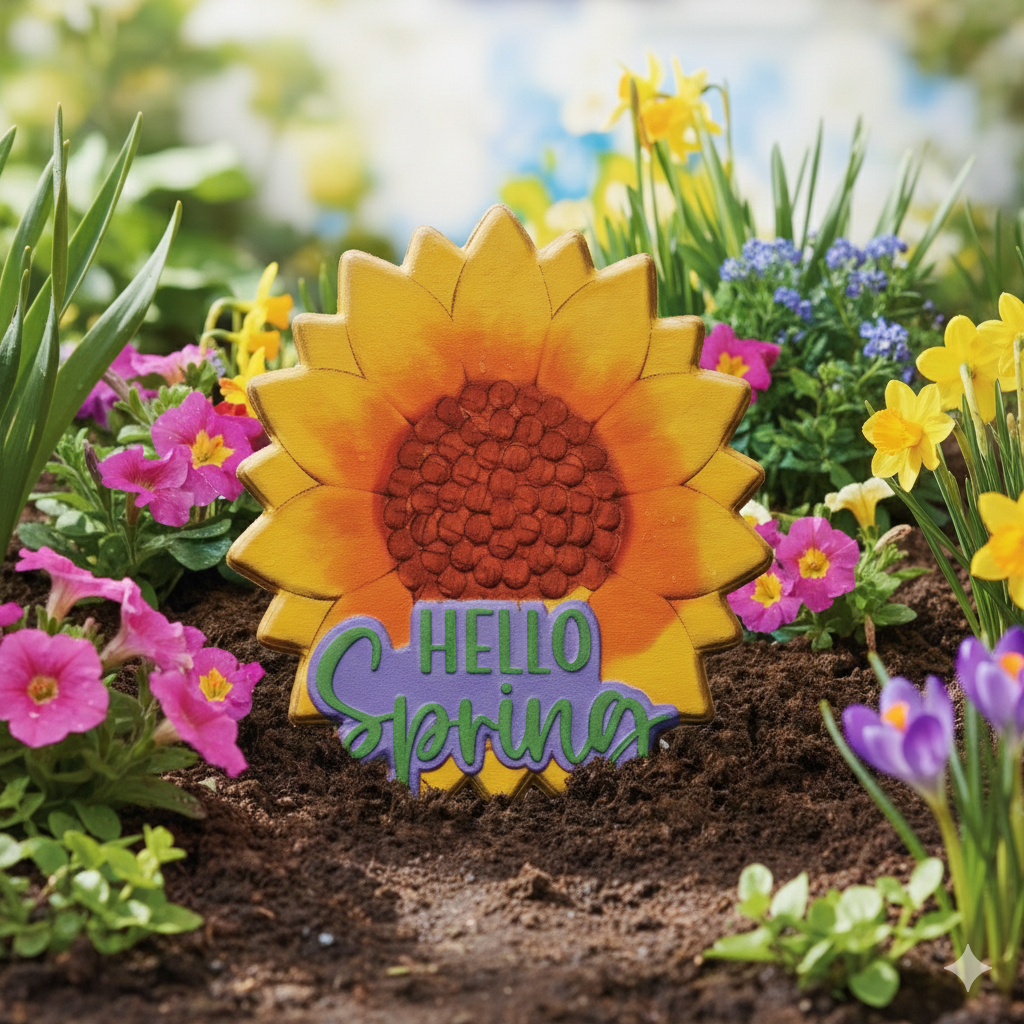 Cottondale Pour N' Paint Stepping Stone DIY Craft Kit Kids Sunflower Hello Spring, 1 Bag of Plaster, 1 Mold, 1 Paintbrush & 5 Paint Pods