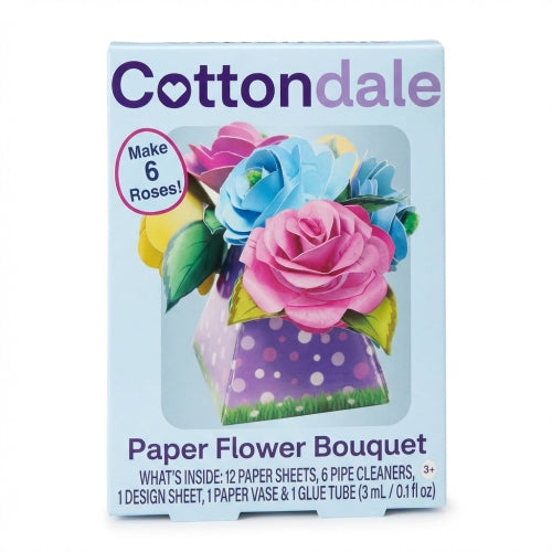 Cottondale Paper Flower Bouquet DIY Craft Kit - Make 6 Roses Kids Activity Set, 12 Paper Sheets, 6 Pipe Cleaners, 1 Desigh Sheet, 1 Paper Vase & 1 Glue Tube