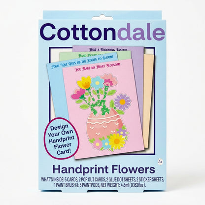 Cottondale Handprint Flowers Craft Kit DIY Kid Keepsake Greeting Cards, 5 Cards, 2 Pop Out Cards, 2 Glue Dot Sheets, 2 Stickers Sheets, 1q Paint Brush & 5 Paintpods